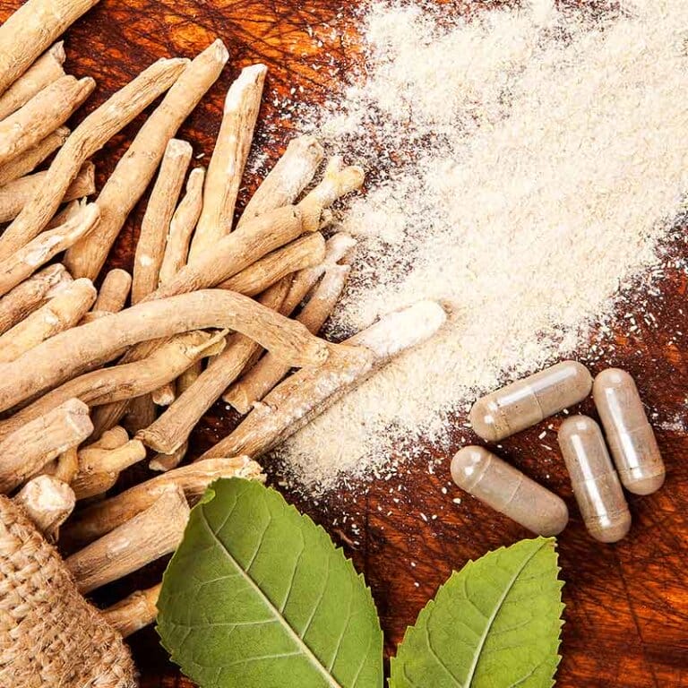 Ashwagandha root, powder and capsules