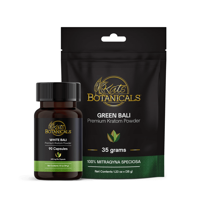 Bali strain Kratom capsules and powder